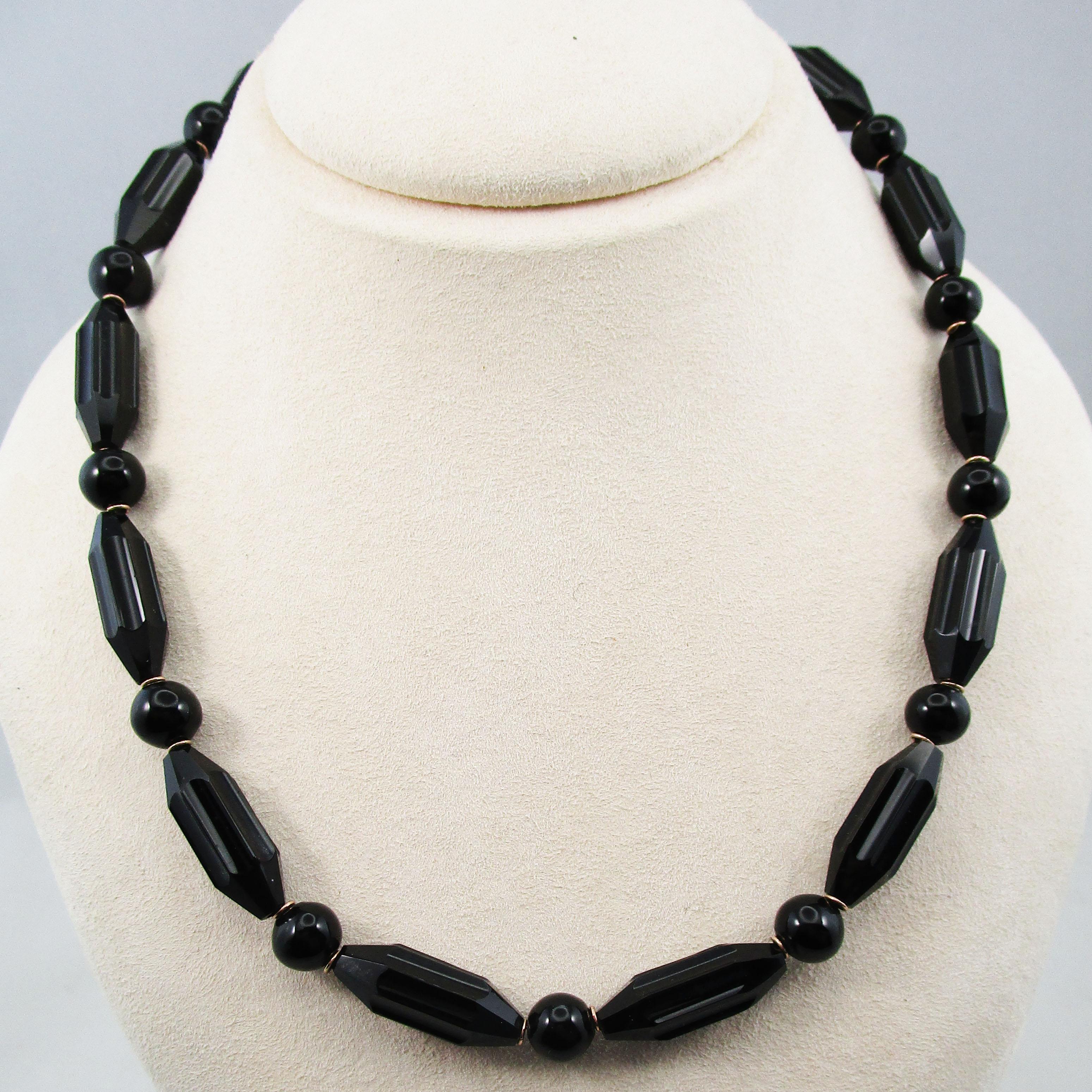 Perlenkette im viktorianischen Stil, schwarzer Onyx, Roségold (Viktorianisch) im Angebot