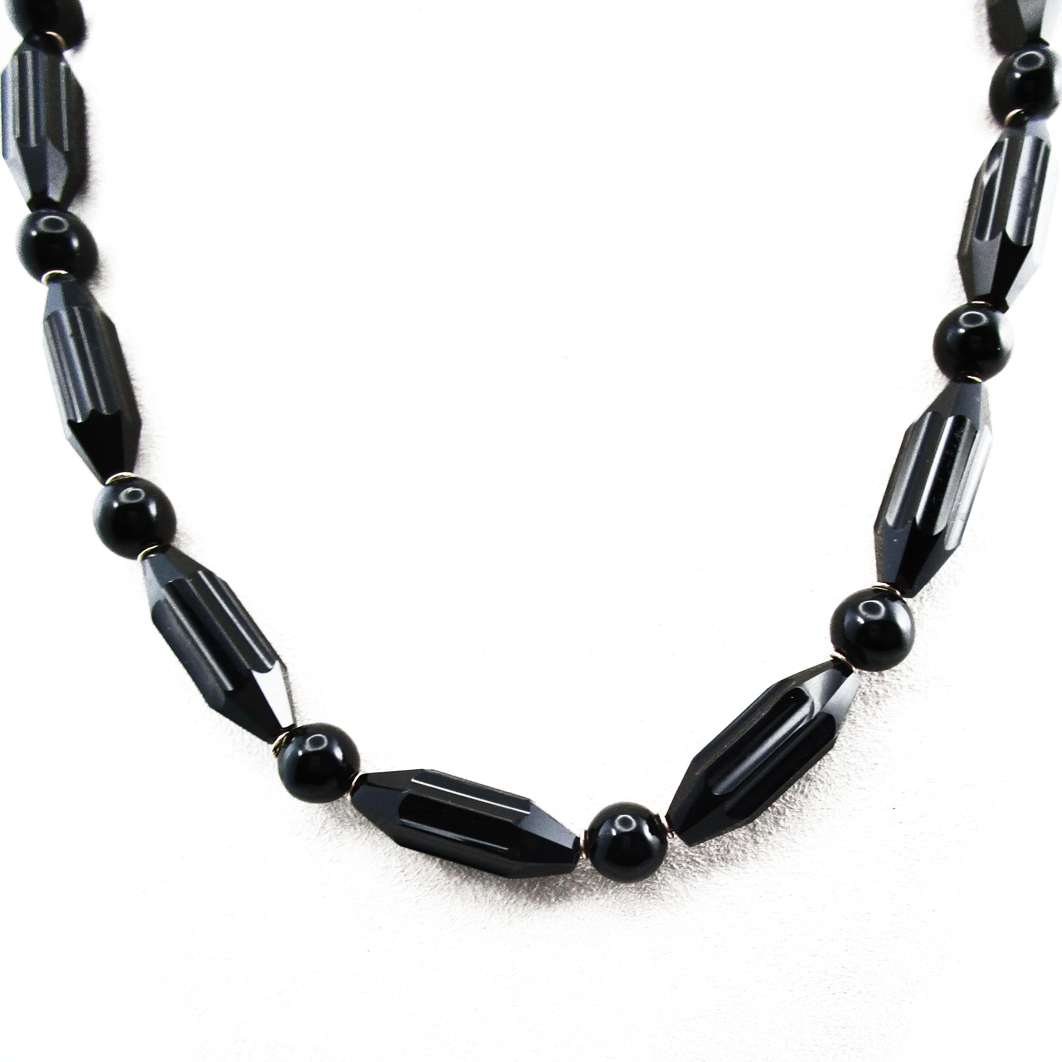 Perlenkette im viktorianischen Stil, schwarzer Onyx, Roségold für Damen oder Herren im Angebot