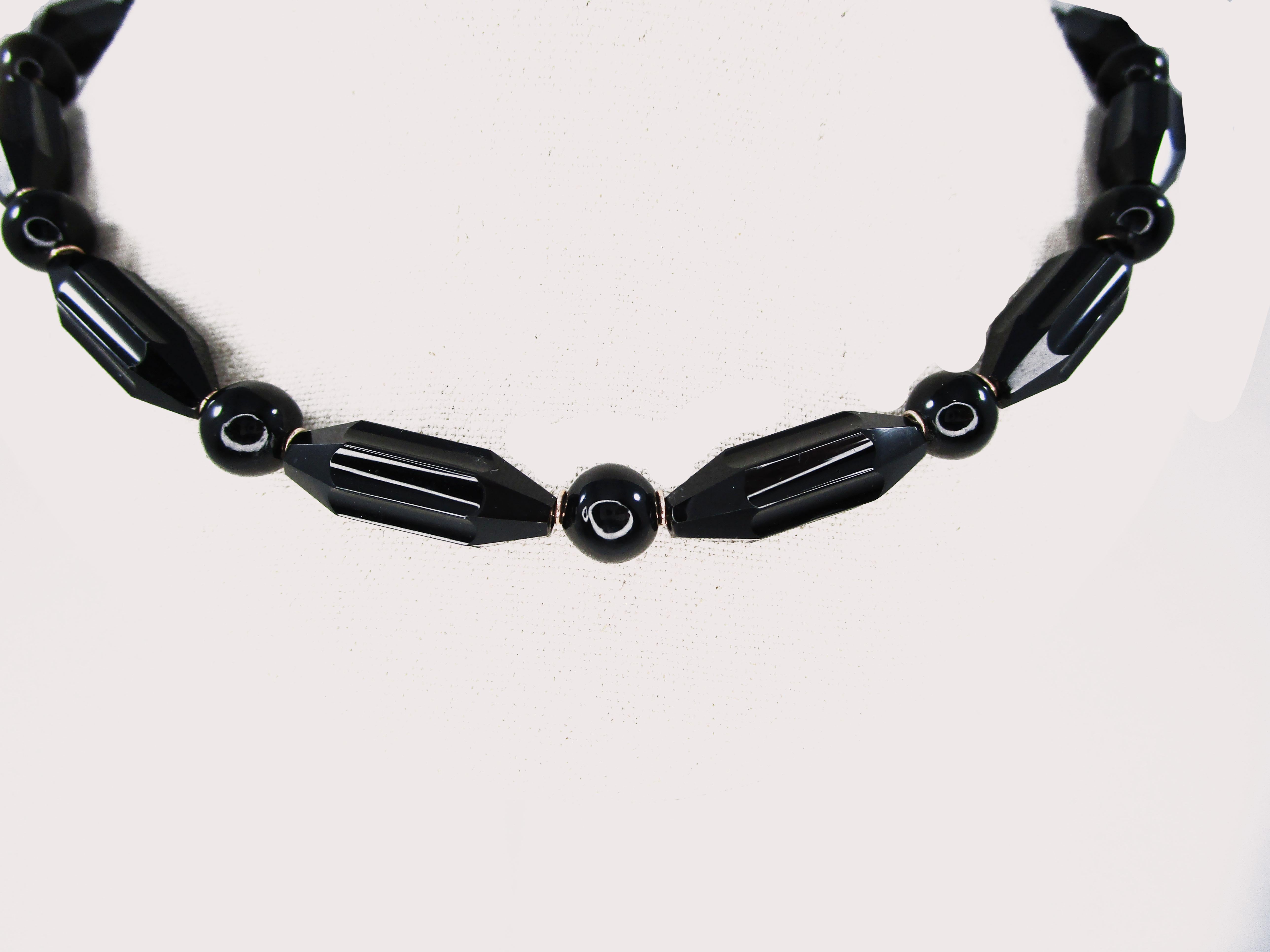 Victorian Black Onyx Rose Gold Bead Court Necklace In Excellent Condition For Sale In Lexington, KY