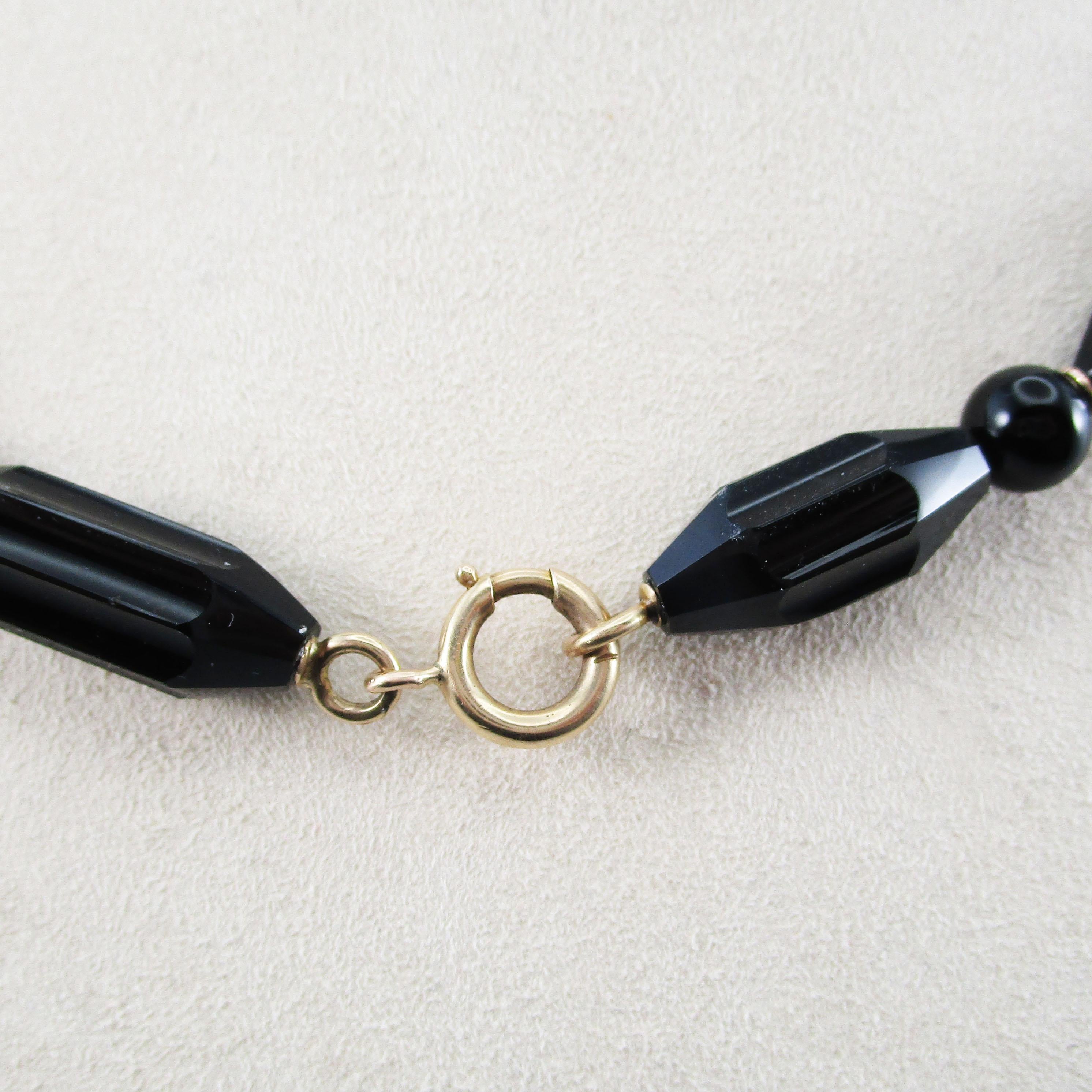 Perlenkette im viktorianischen Stil, schwarzer Onyx, Roségold im Angebot 2