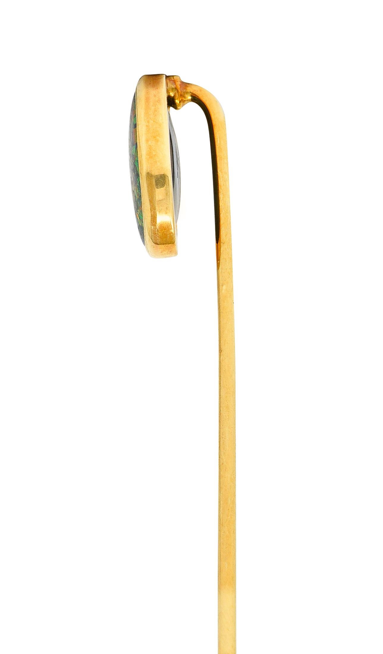 Women's or Men's Victorian Black Opal Cabochon 18 Karat Gold Oval Stickpin GIA