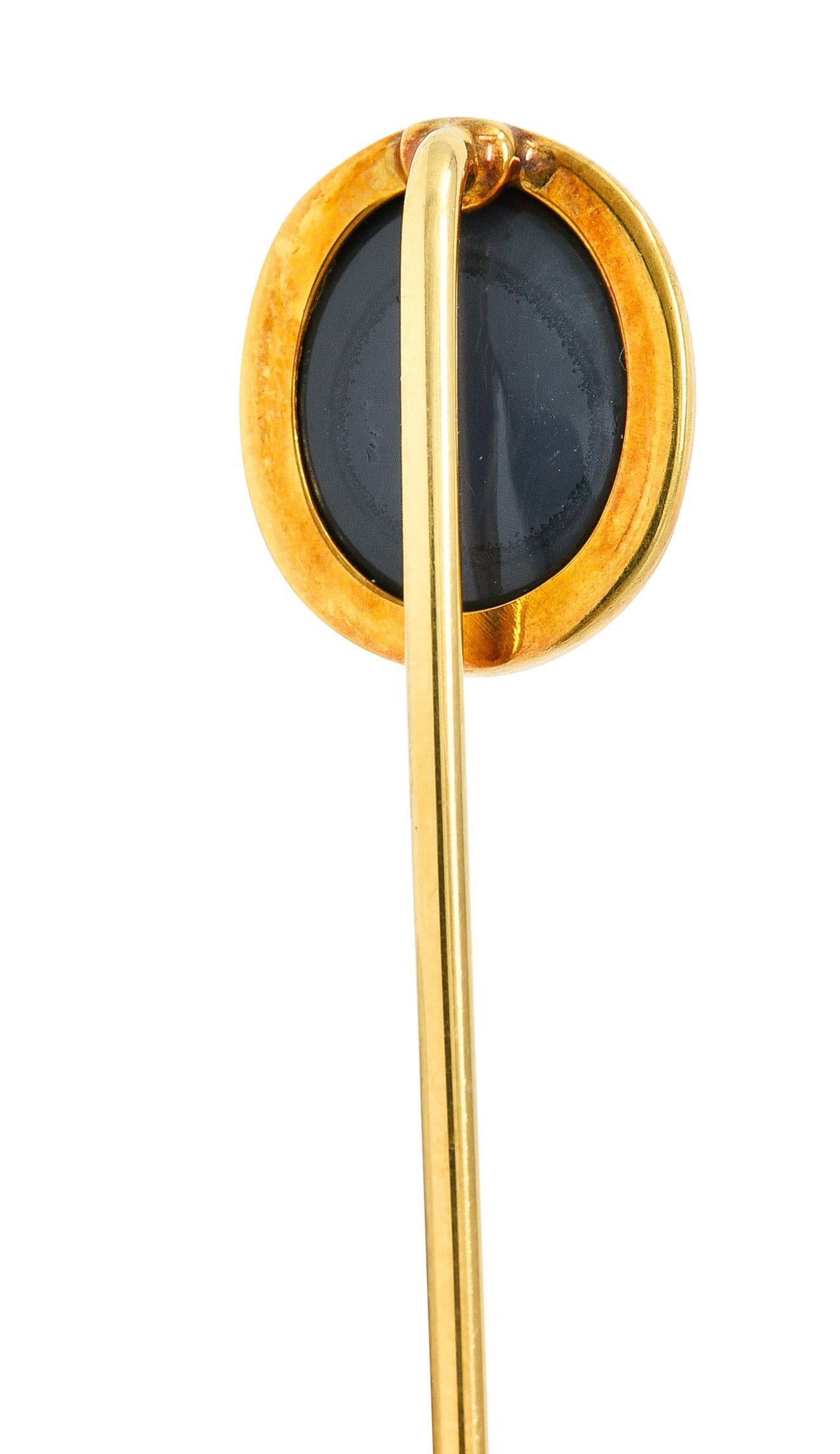 Victorian Black Opal Cabochon 18 Karat Gold Oval Stickpin GIA 1