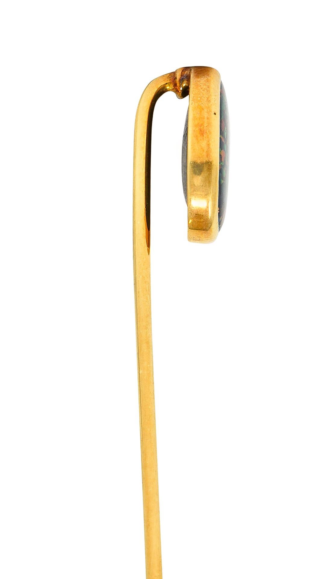 Victorian Black Opal Cabochon 18 Karat Gold Oval Stickpin GIA 2