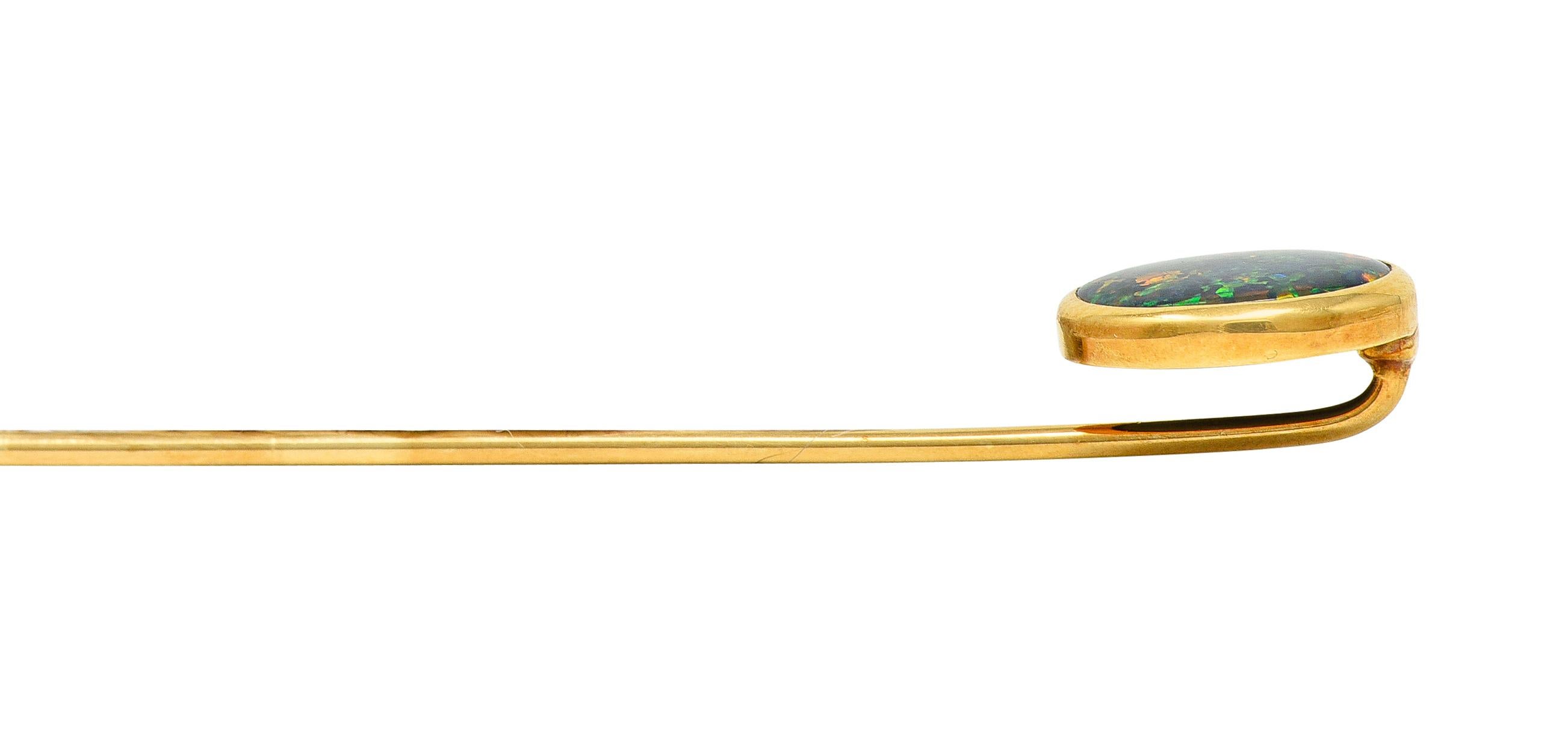 Victorian Black Opal Cabochon 18 Karat Gold Oval Stickpin GIA 4