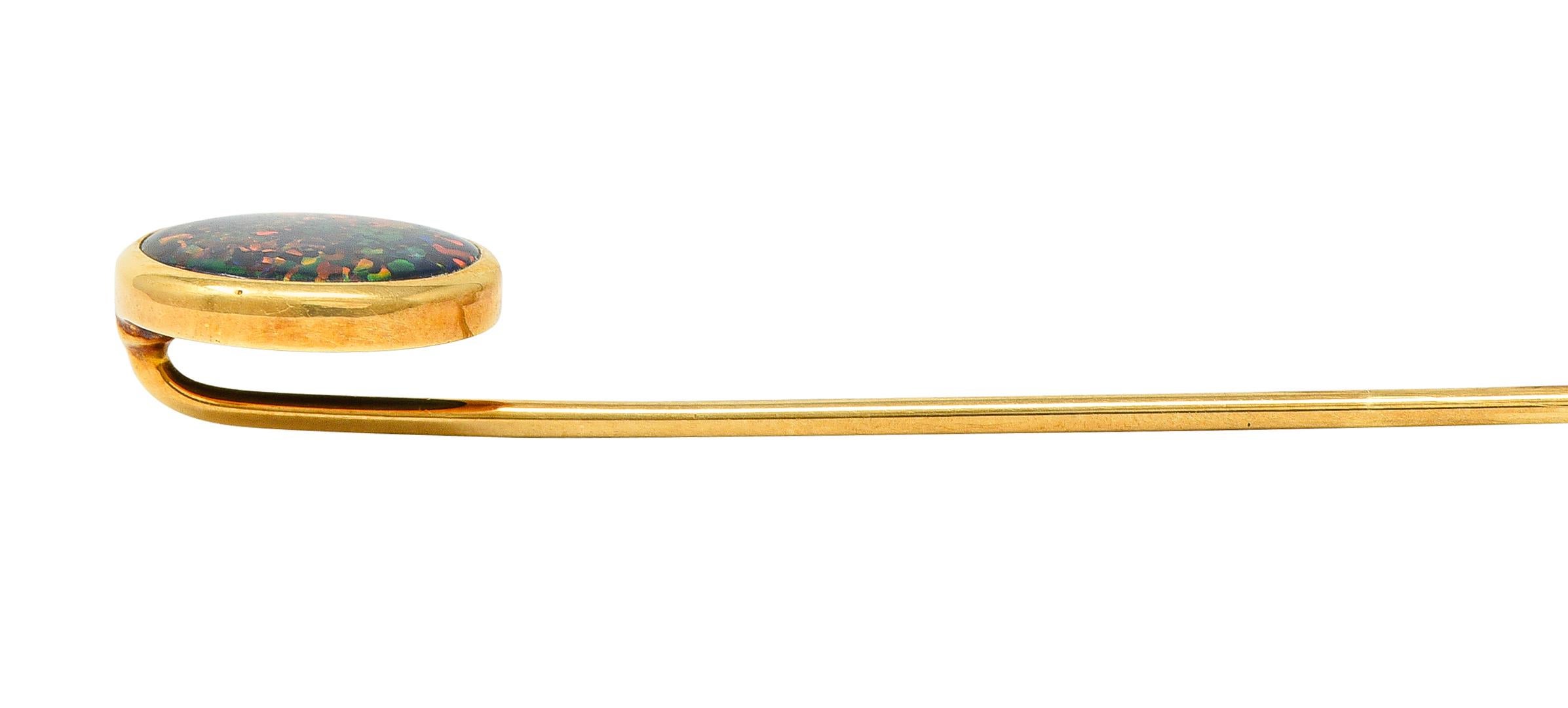 Victorian Black Opal Cabochon 18 Karat Gold Oval Stickpin GIA 5