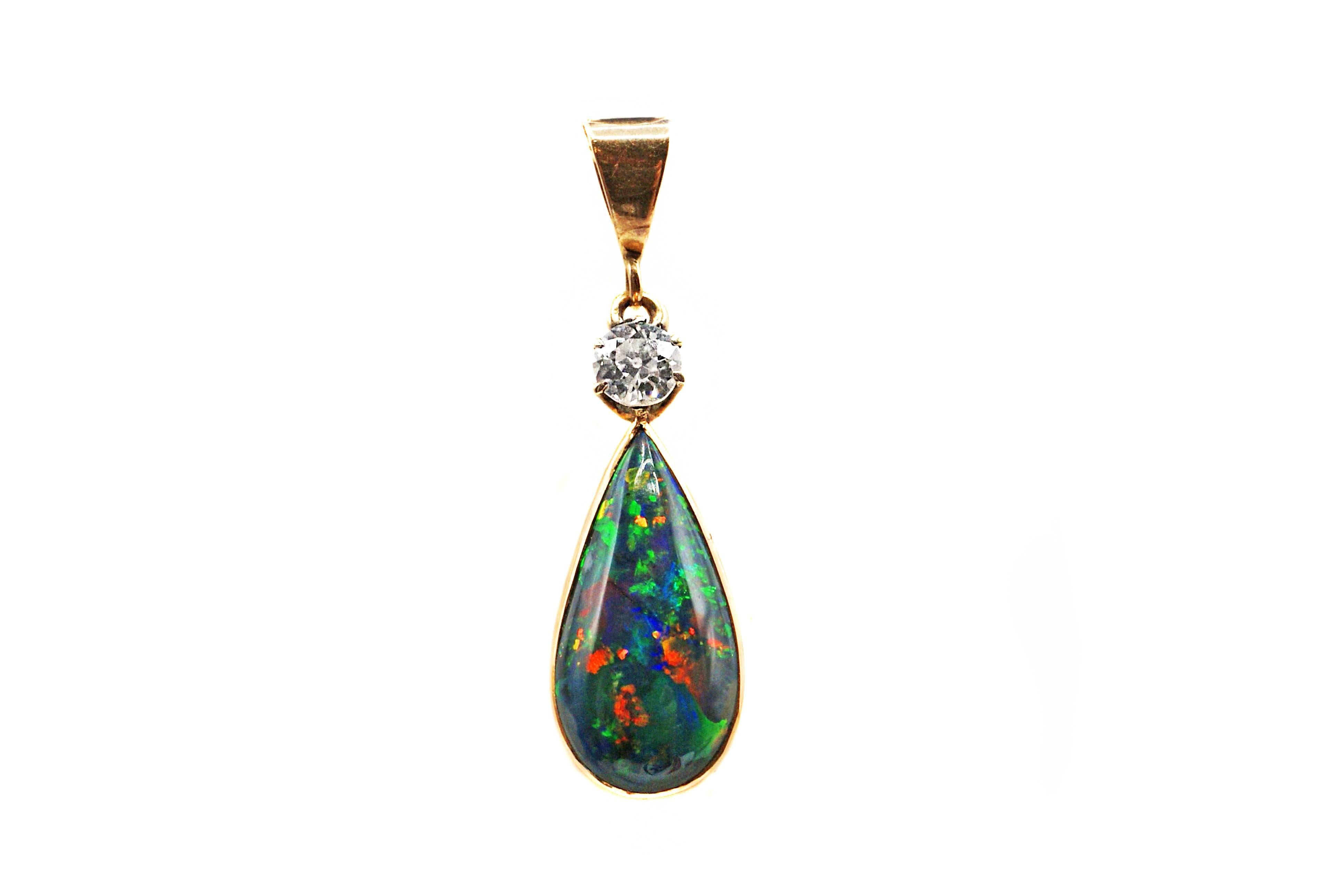 Victorian Black Opal Diamond Gold Pendant In Excellent Condition In New York, NY