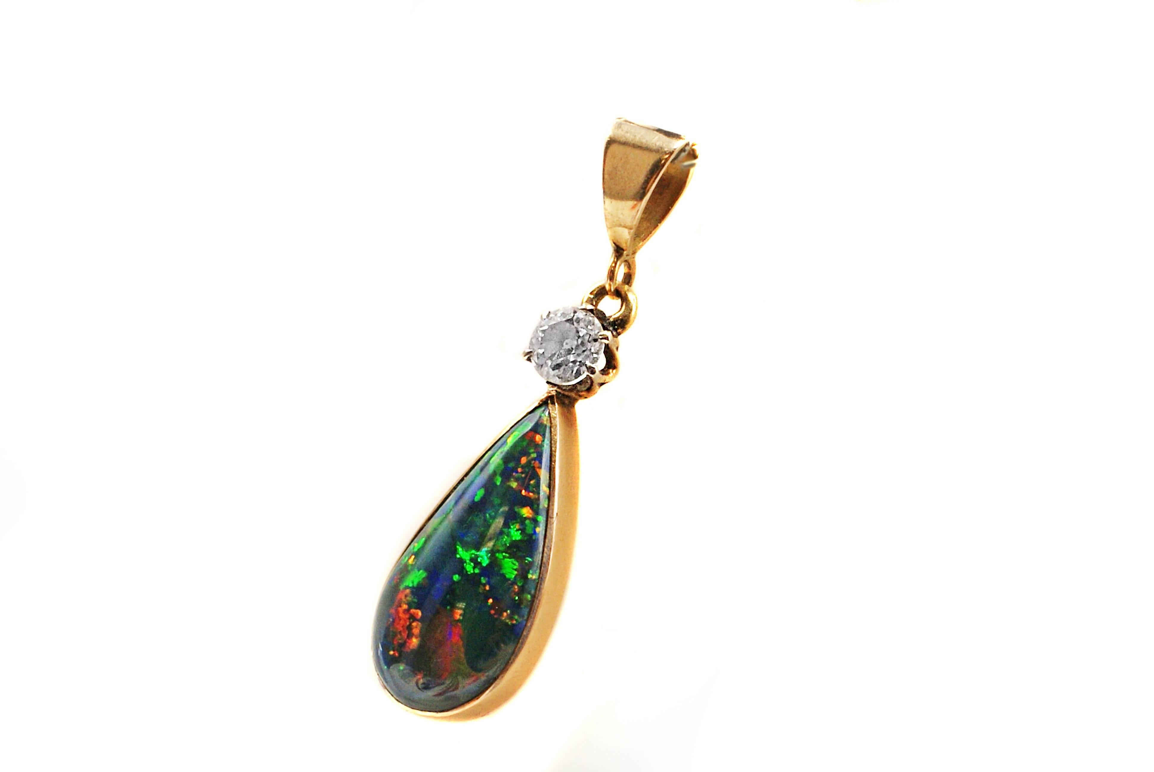 Women's or Men's Victorian Black Opal Diamond Gold Pendant