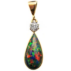 Antique Victorian Black Opal Diamond Gold Pendant