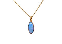 Victorian Black Opal Pendant 14K Gold Antique 1880s Oval Cabochon Gem Quality