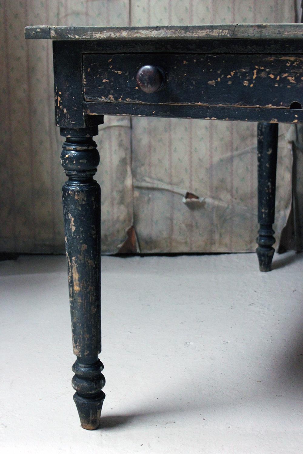 Victorian Black Painted Pine Farmhouse Kitchen Table, circa 1870 1