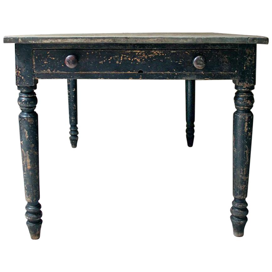 Victorian Black Painted Pine Farmhouse Kitchen Table, circa 1870 at 1stDibs