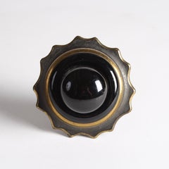 Victorian Black Porcelain and Brass Door Bell Pull