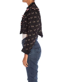 Victorian Black & Purple Wool/Cotton Challis Mourning Rose Printed Blouse