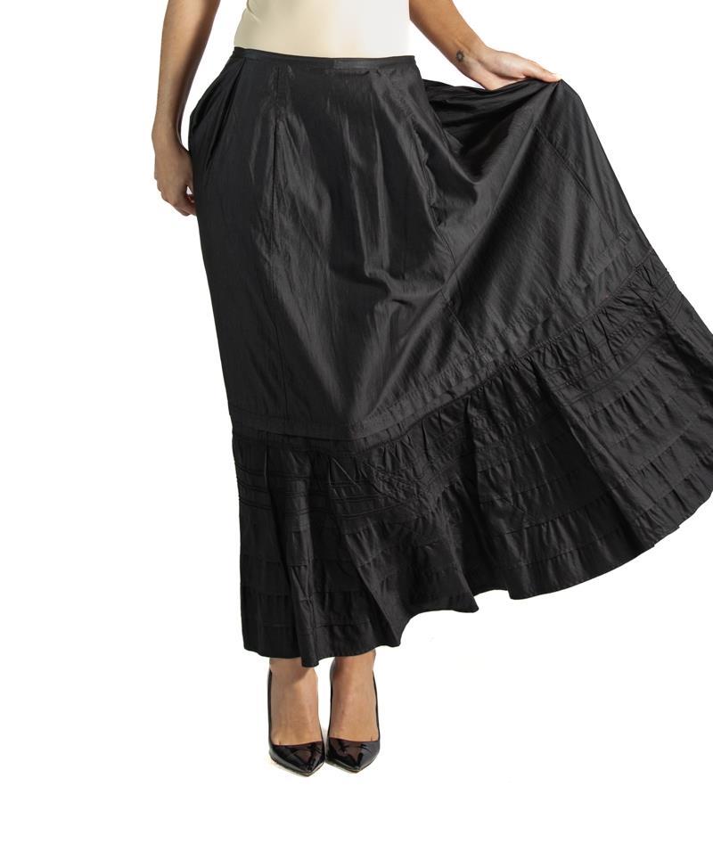 Victorian Black Silk & Cotton Sateen Skirt For Sale 4