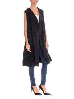 Victorian Black Silk Lace Trimmed Vest XL