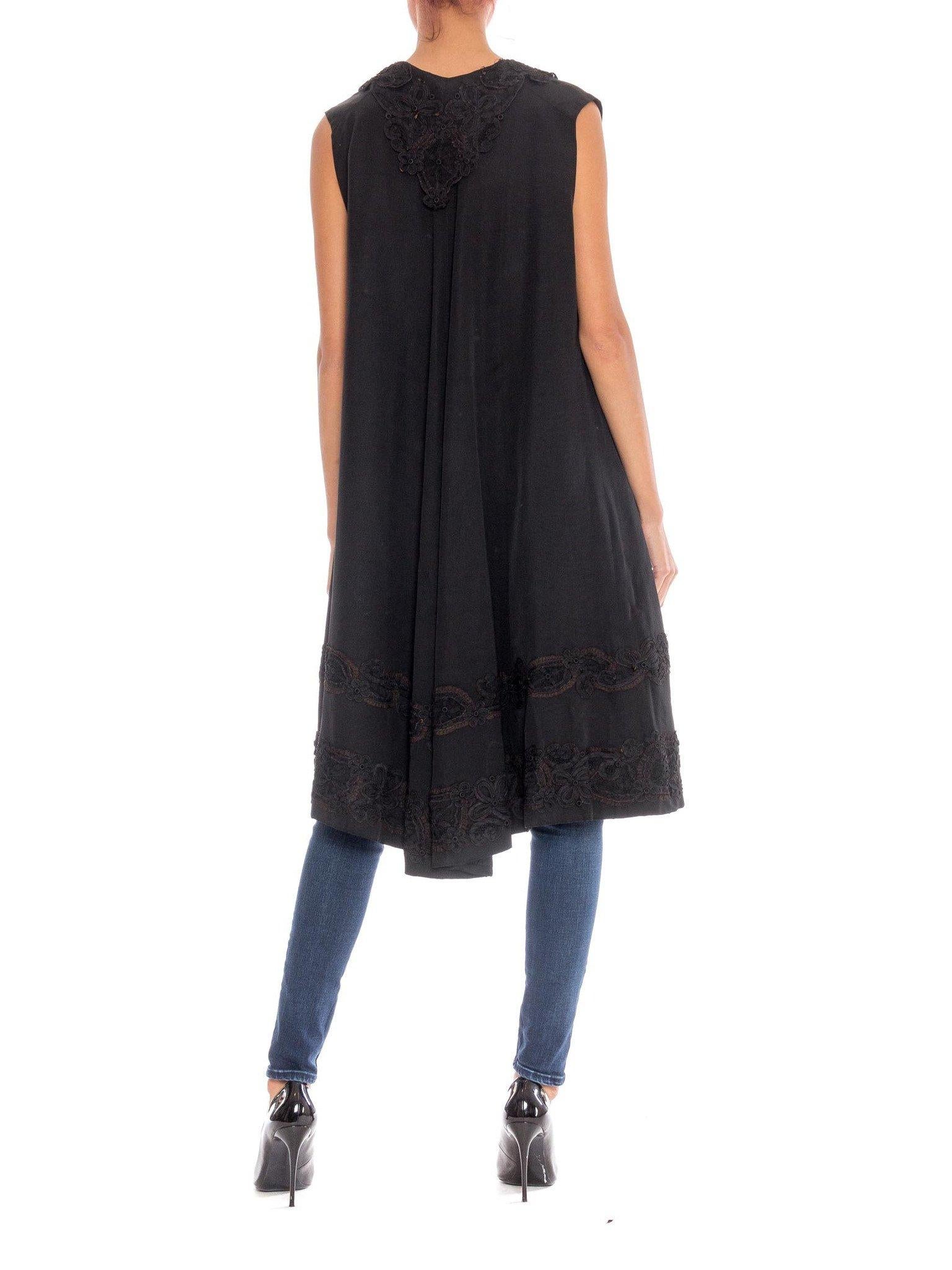 Victorian Black Silk Lace Trimmed Vest XL For Sale 1