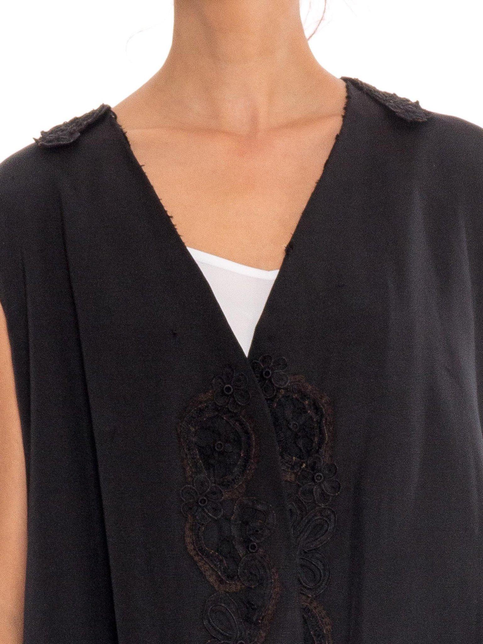 Victorian Black Silk Lace Trimmed Vest XL For Sale 3