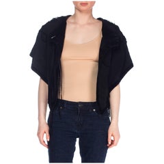 Victorian Black Silk Ottoman Cropped Jacket Vest With Velvet Ribbon Tassels