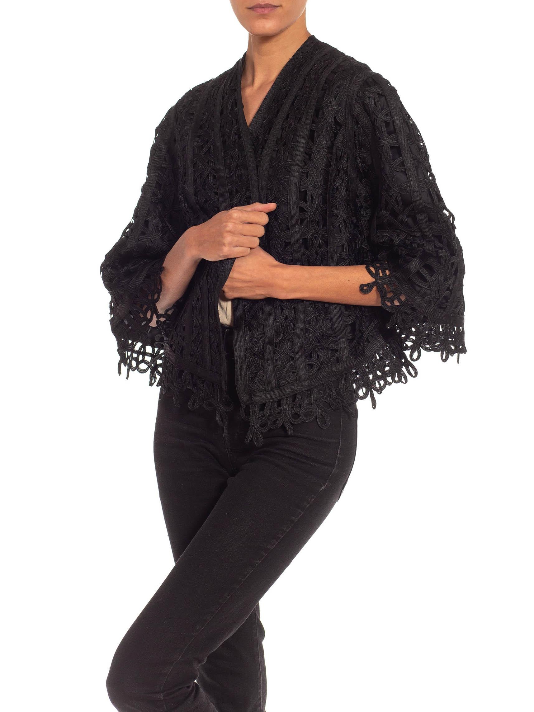 Victorian Black Silk Tape Lace Short Jacket With 3 Quarter Sleeves For Sale 1