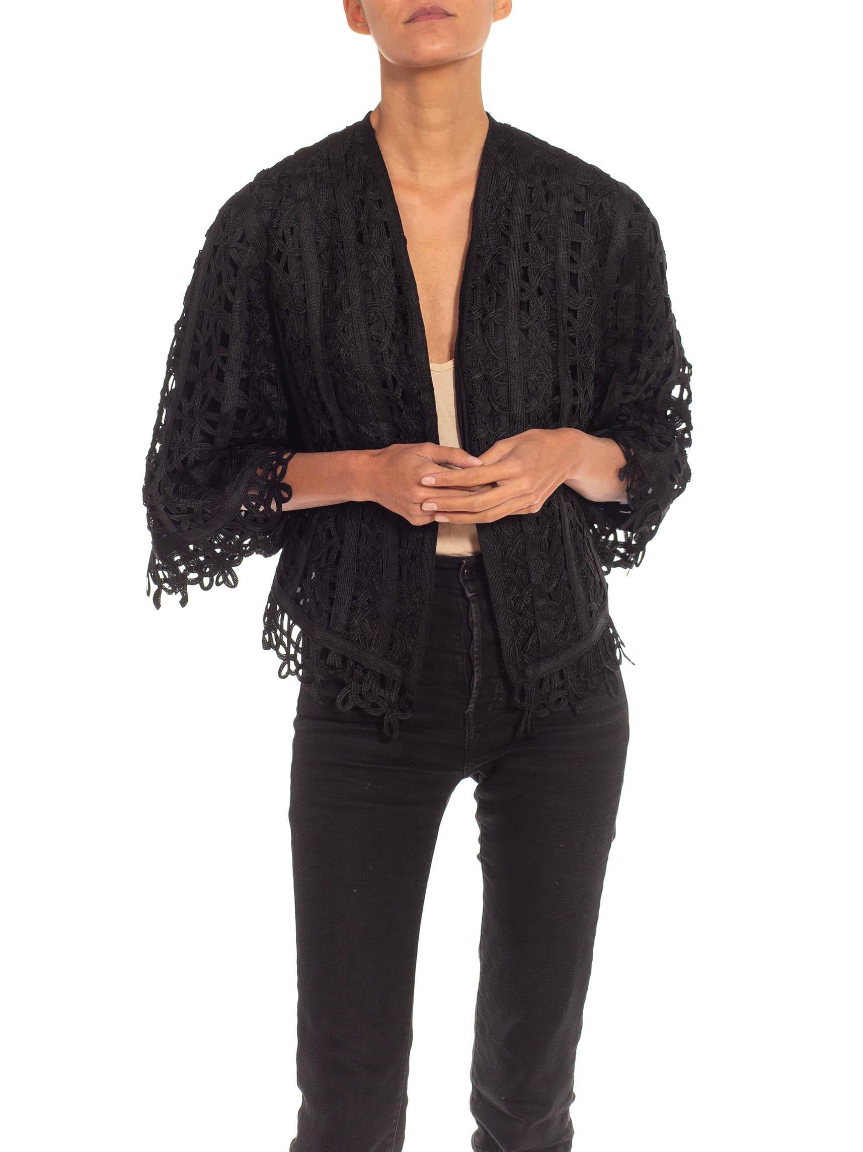 Victorian Black Silk Tape Lace Short Jacket With 3 Quarter Sleeves For Sale 4