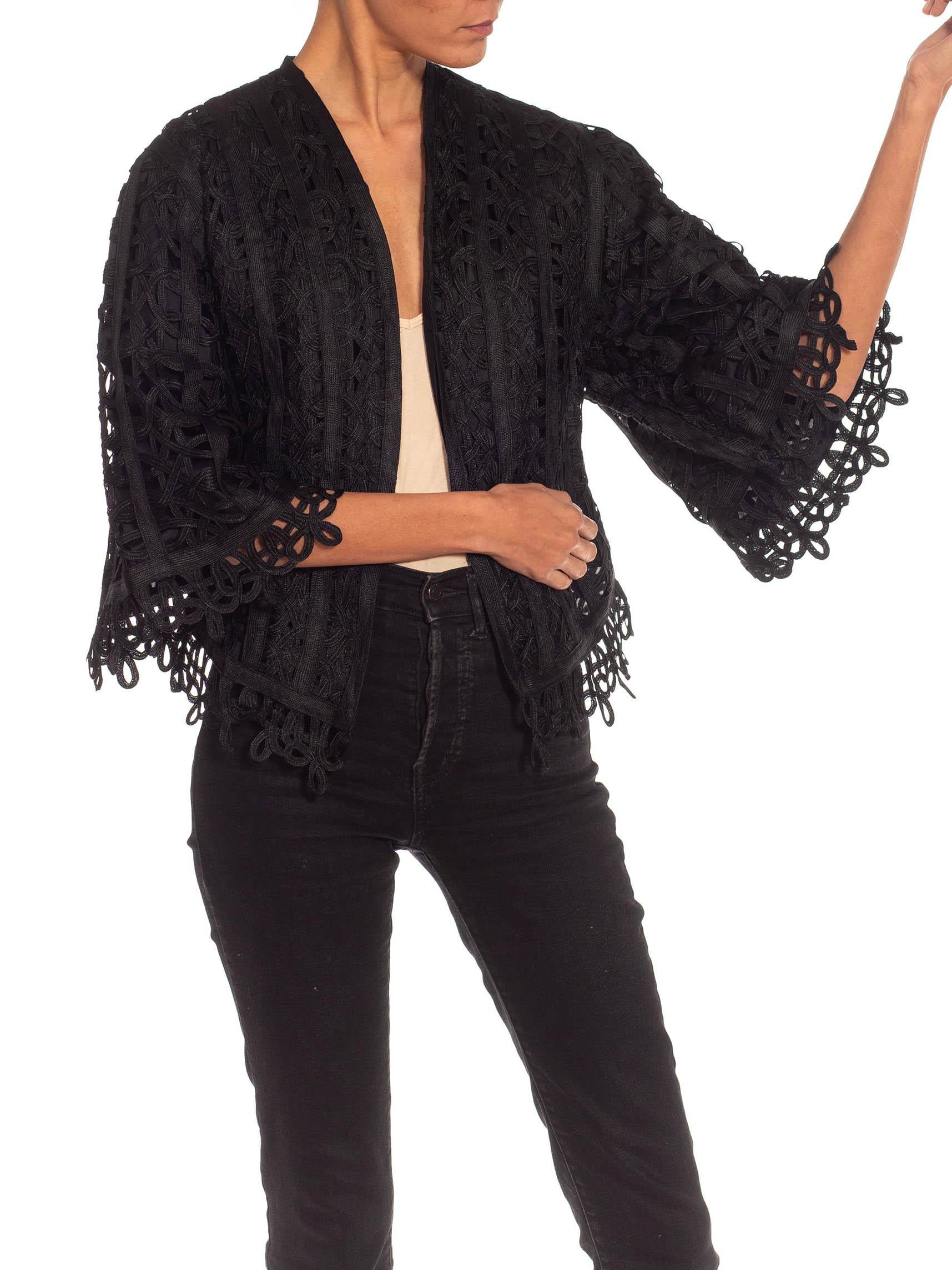 Victorian Black Silk Tape Lace Short Jacket With 3 Quarter Sleeves For Sale 5