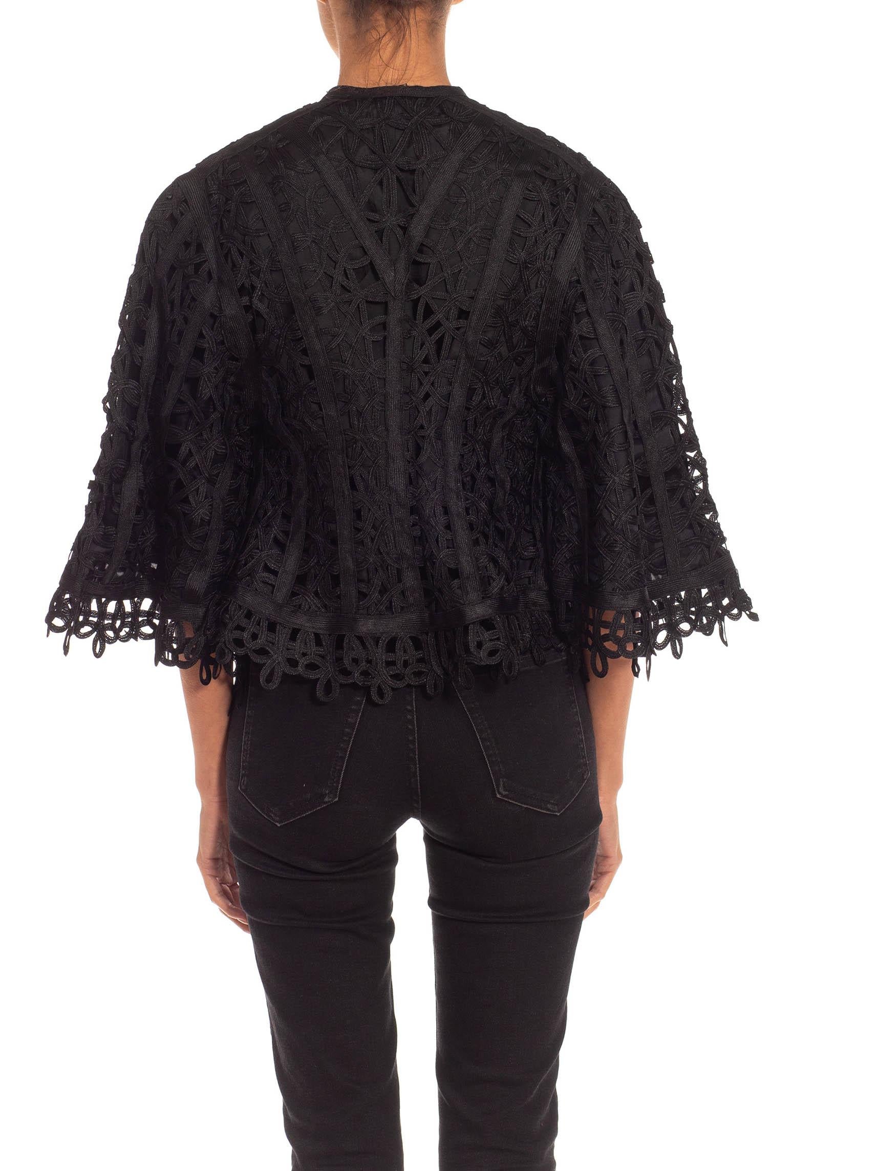 Victorian Black Silk Tape Lace Short Jacket With 3 Quarter Sleeves For Sale 6