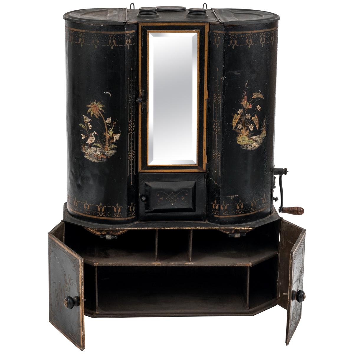 Victorian Black Tole Chuck Wagon Kitchen Cabinet For Sale