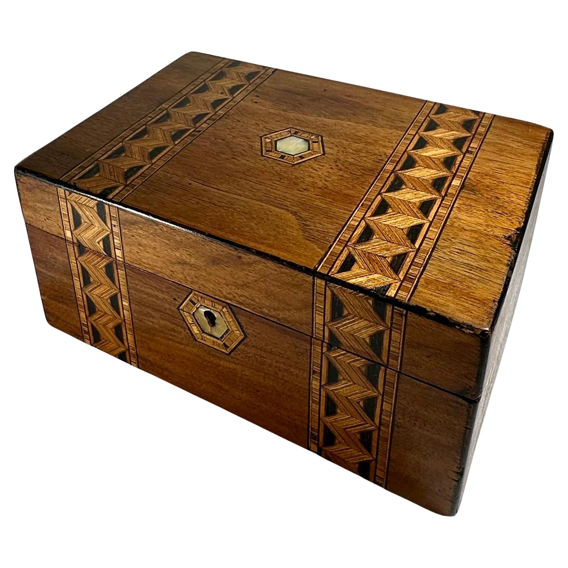 Victorian Black Walnut Tunbridge Ware Tea Caddy Box, Circa 1880.