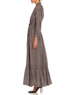 Victorian Black & White Organic Cotton Calico Print 1880'S Dress With Original