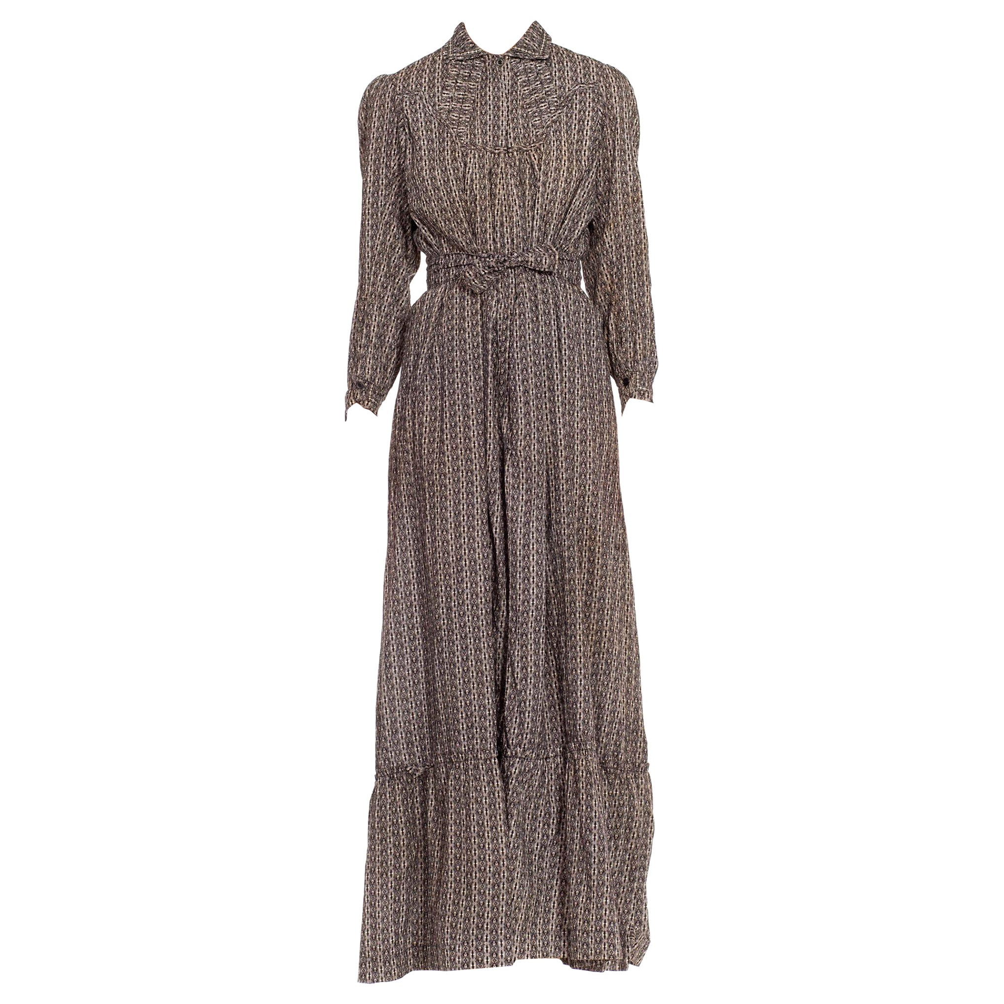 Vestido victoriano de algodón orgánico blanco y negro con estampado de percal de los años 1880 con original en venta