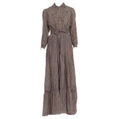 Viktorianisches viktorianisches schwarz-weißes Kleid aus Bio-Baumwolle mit Calico-Druck, 1880er Jahre, Original