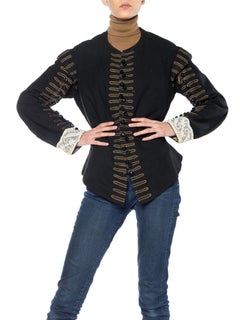 Victorian Black Wool Men's 16Th Century Spanish Style Doublet Jacket With Antiq