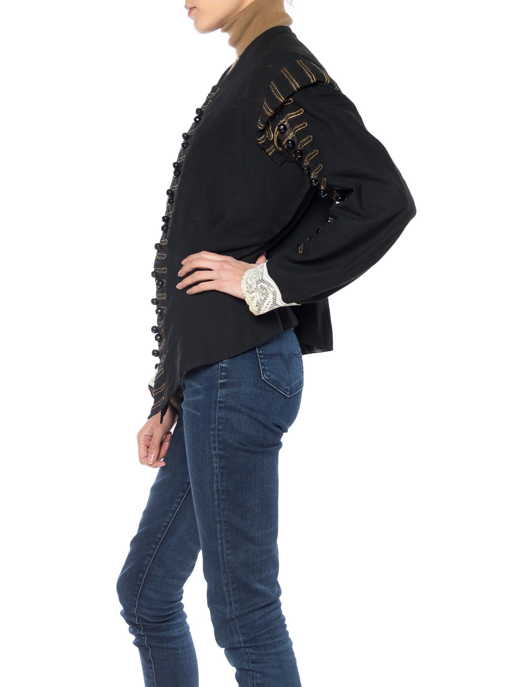 Victorian Black Wool Men's 16Th Century Spanish Style Doublet Jacket With Antiq In Good Condition For Sale In New York, NY