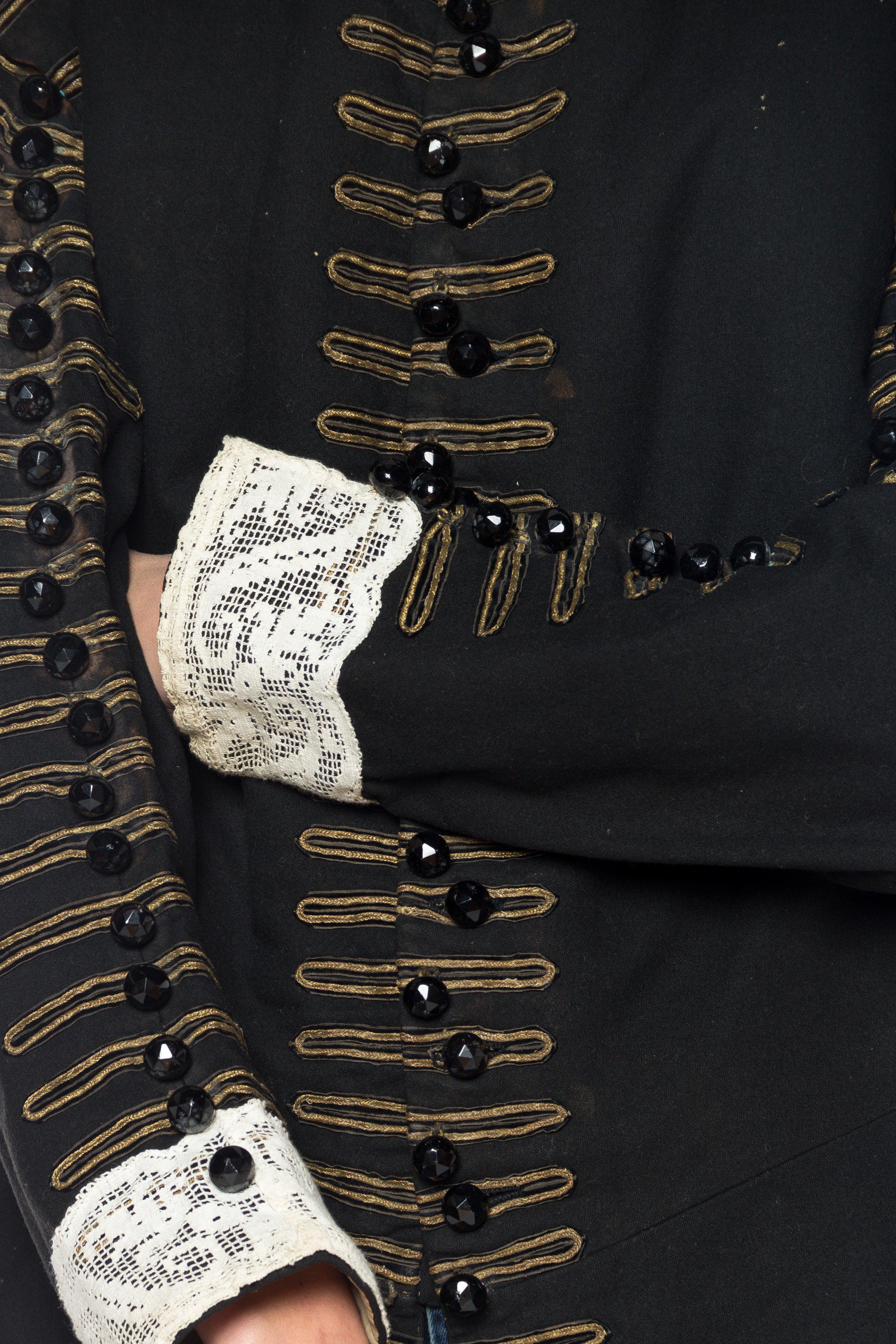 Victorian Black Wool Men's 16Th Century Spanish Style Doublet Jacket With Antiq For Sale 1