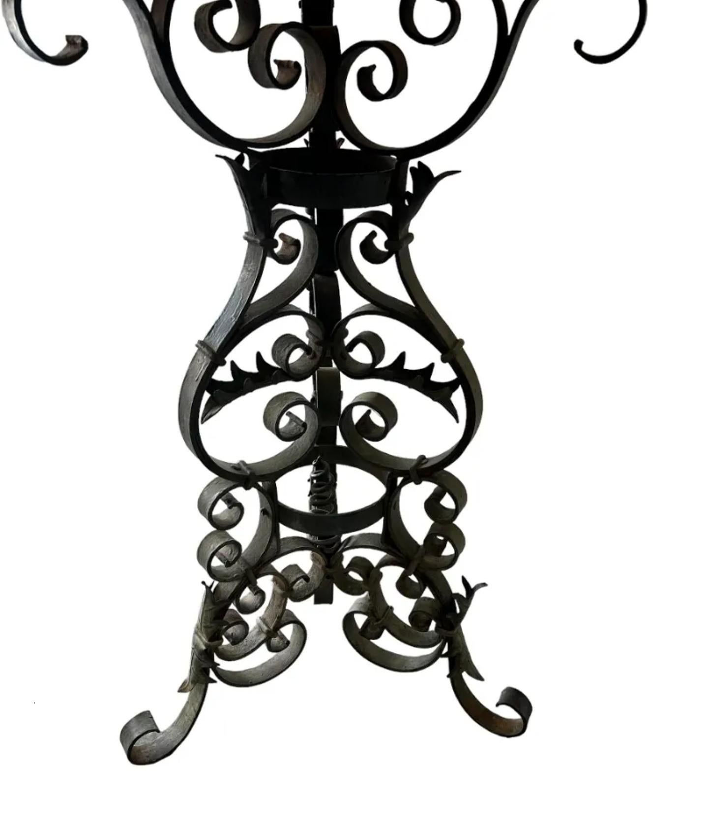 Victorian Bleached Wood Scrolling Wrought Iron Bistro Table In Good Condition For Sale In Forney, TX