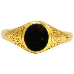 Victorian Bloodstone and 18 Carat Gold Signet Ring