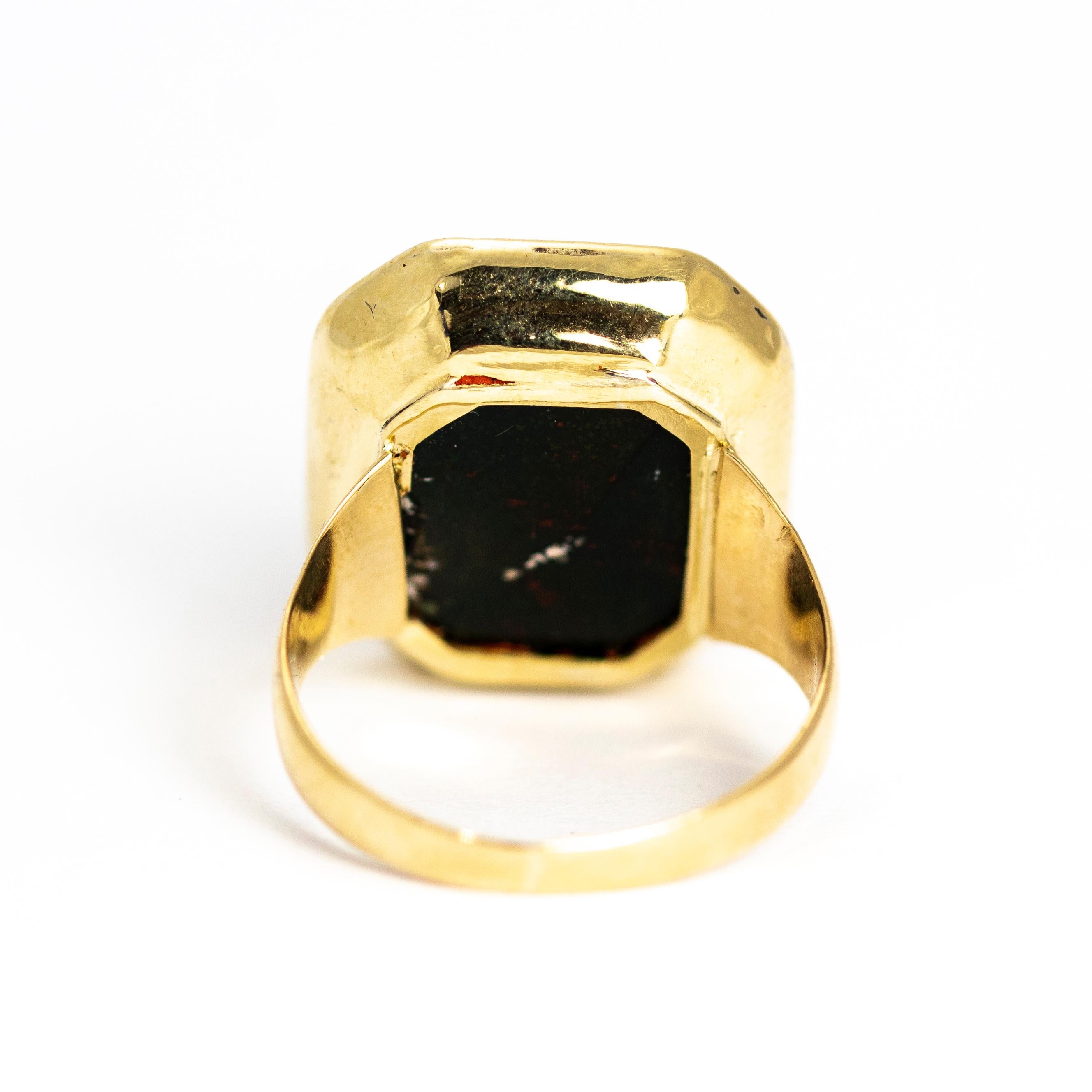 Women's or Men's Victorian Bloodstone and 9 Carat Gold Owl Signet Ring