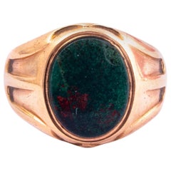 Retro Victorian Bloodstone and 9 Carat Gold Signet Ring