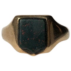 Victorian Bloodstone and 9 Carat Gold Signet Ring