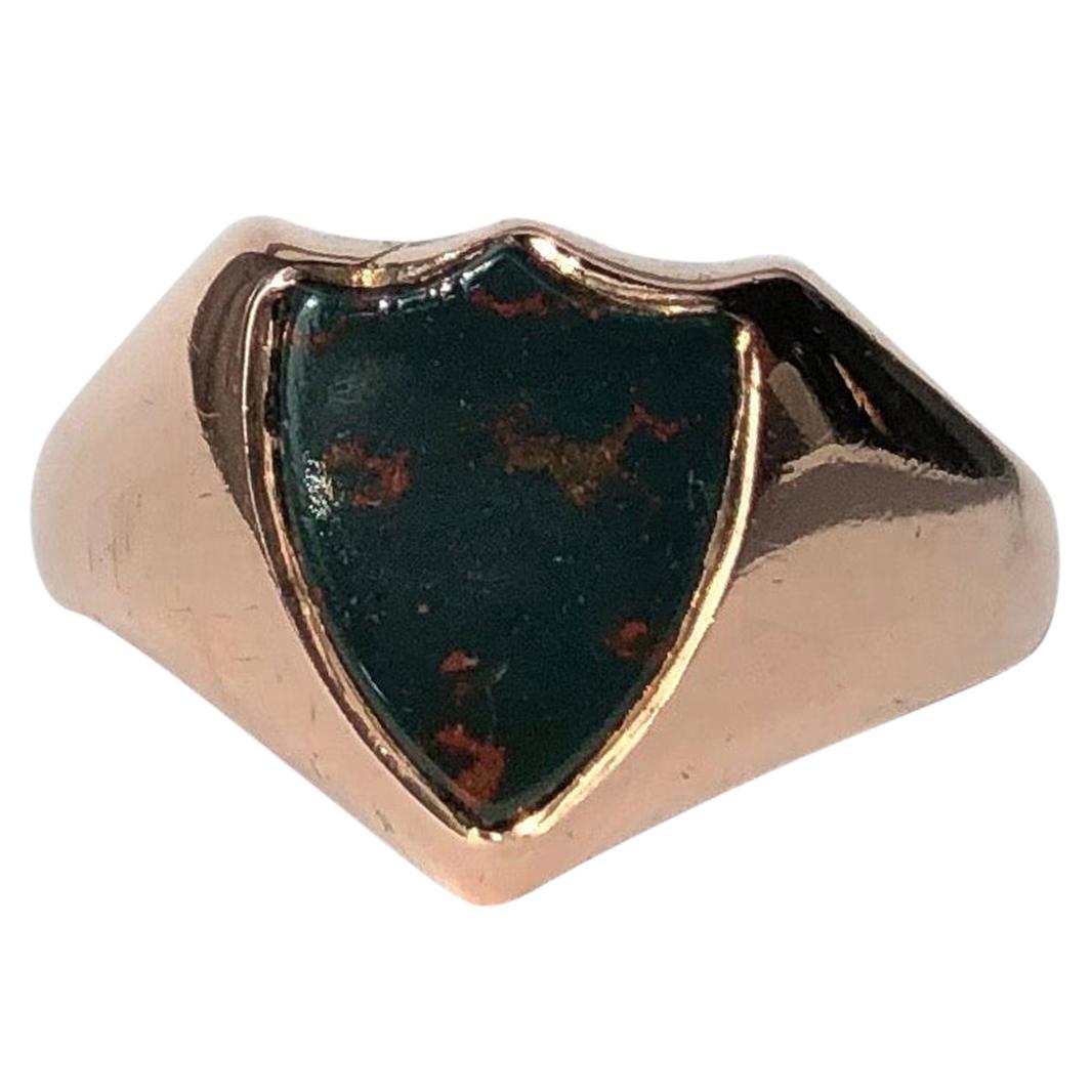 Victorian Bloodstone and 9 Carat Rose Gold Signet Ring