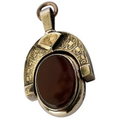 Victorian Bloodstone and Carnelian 10 Carat Gold Spinning Fob