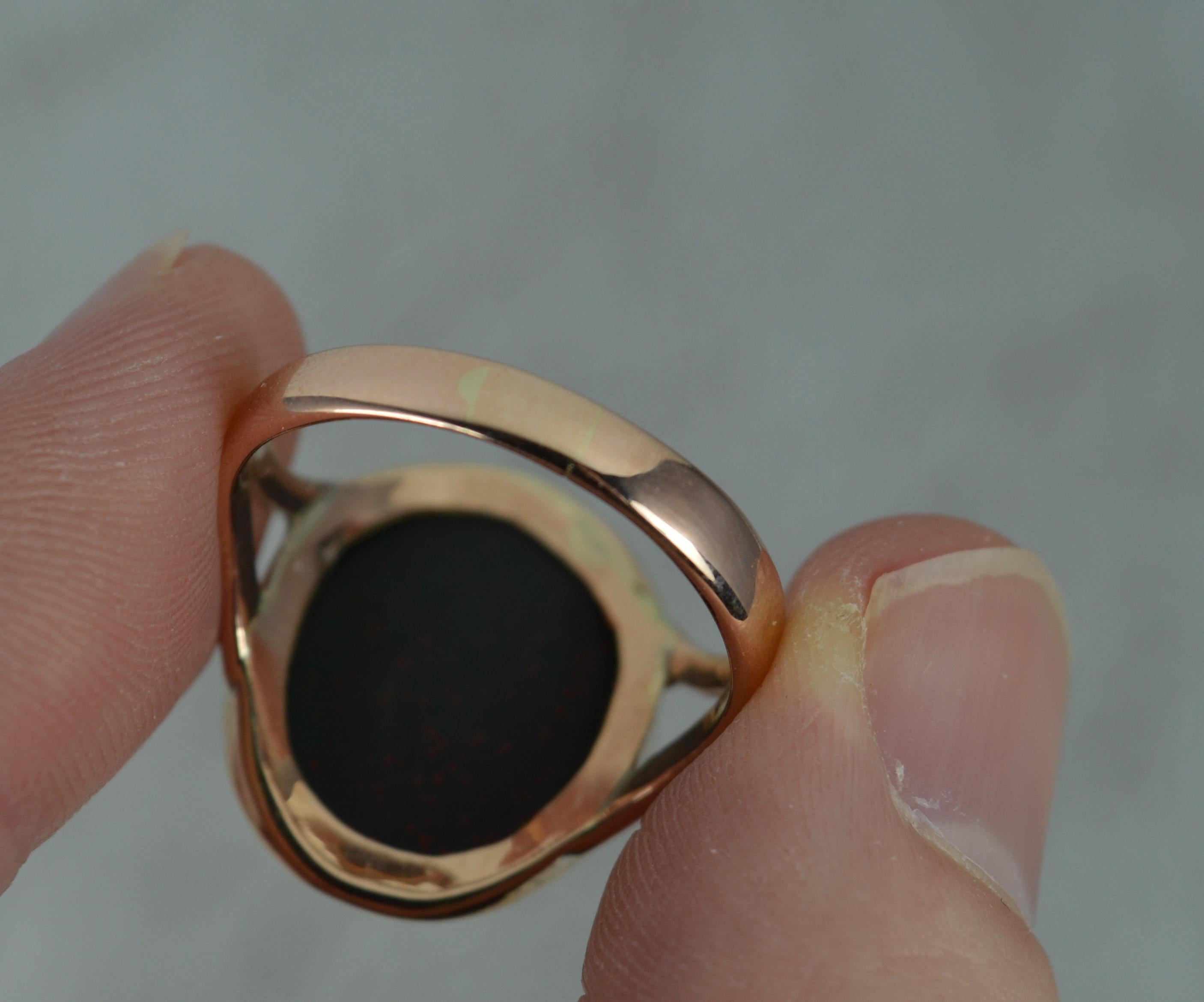 Victorian Bloodstone by Faith Not Arms 9ct Rose Gold Intaglio Signet Ring 4