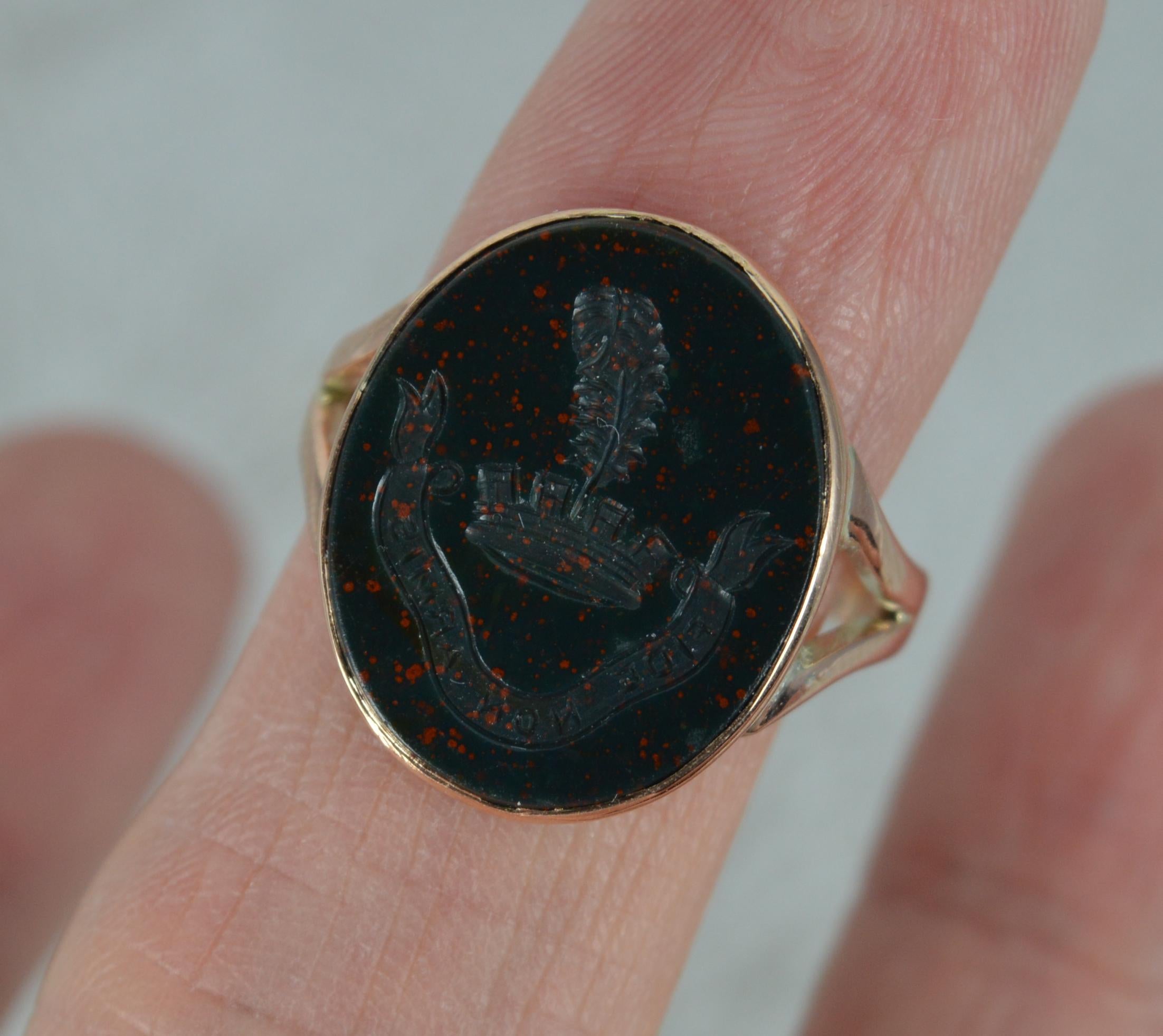 Women's Victorian Bloodstone by Faith Not Arms 9ct Rose Gold Intaglio Signet Ring