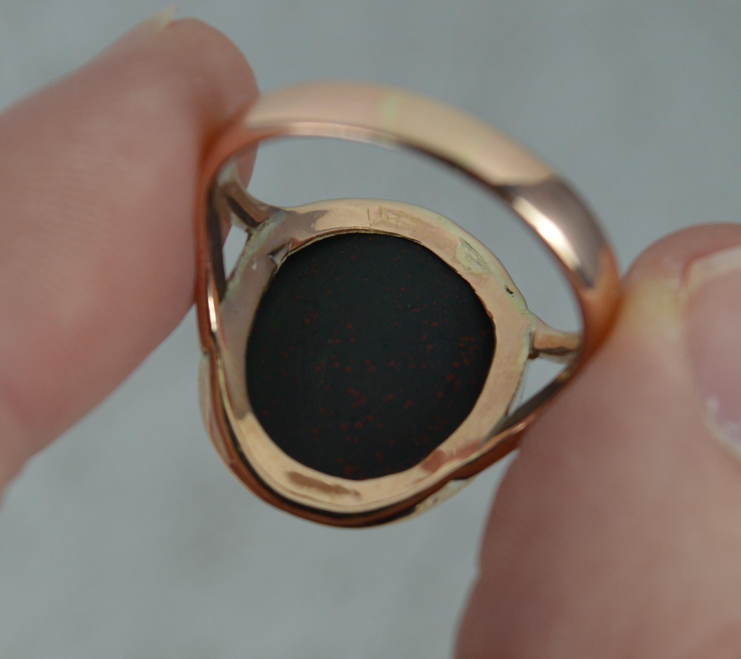 Victorian Bloodstone by Faith Not Arms 9ct Rose Gold Intaglio Signet Ring 3