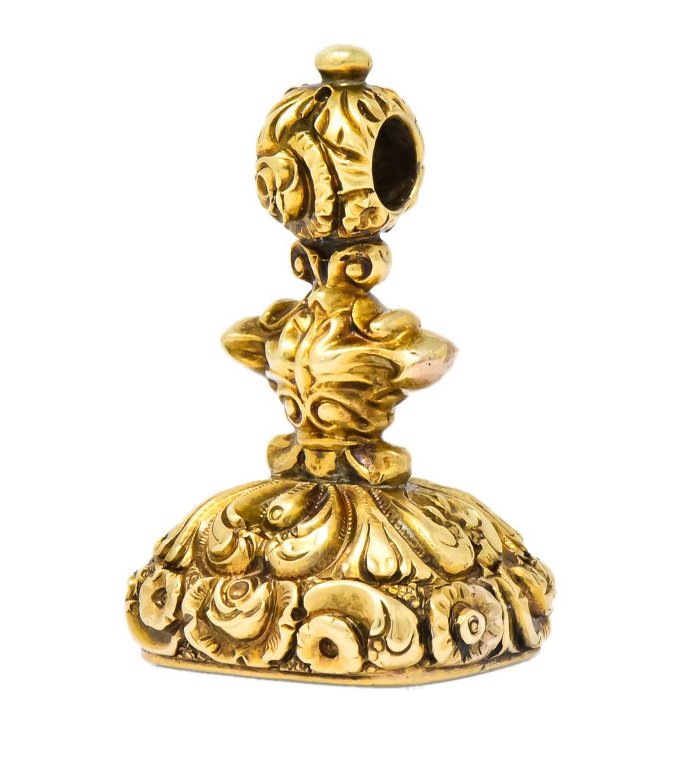 Women's or Men's Victorian Bloodstone Intaglio 14 Karat Gold Tudor Fob Pendant