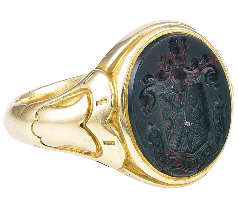 Women's or Men's Victorian Bloodstone Intaglio and Gold Ring