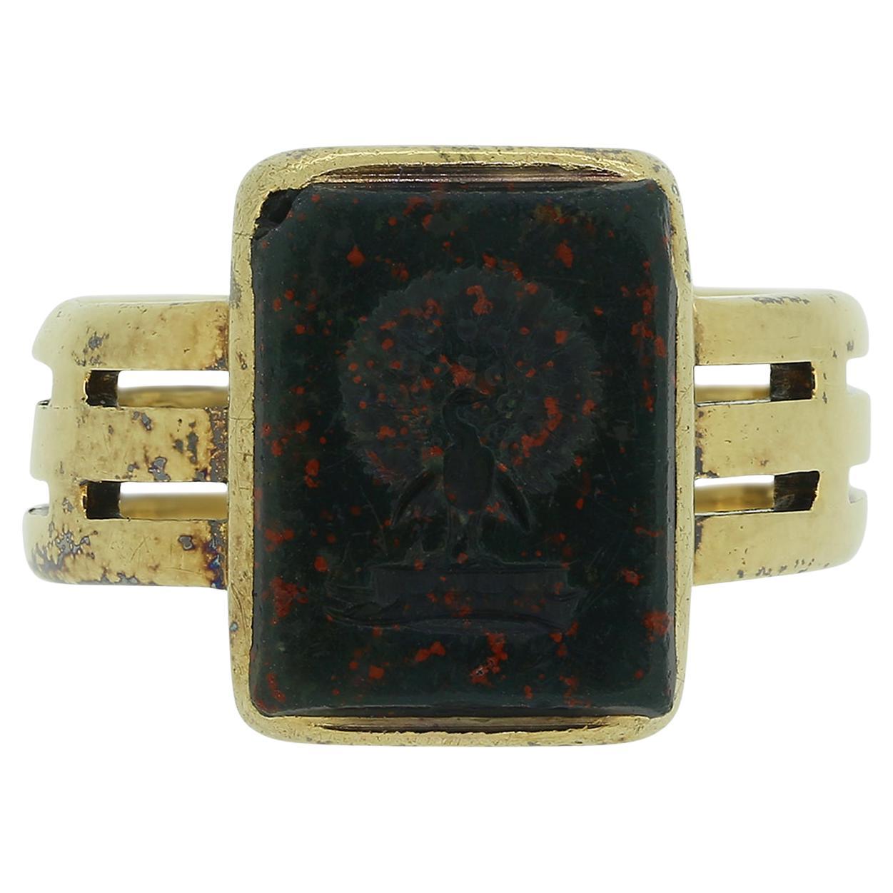 Victorian Bloodstone Intaglio Signet Ring