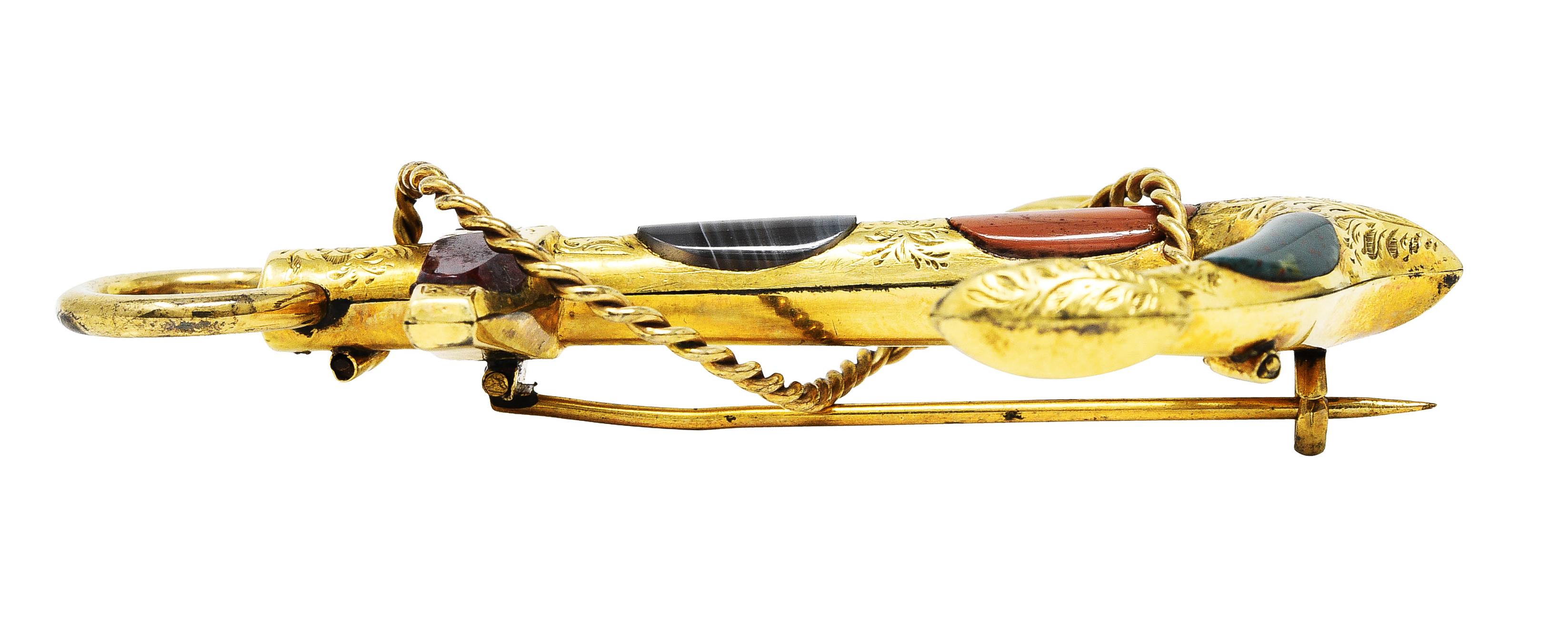 Women's or Men's Victorian Bloodstone Jasper Agate 14 Karat Yellow Gold Antique Anchor Pendant