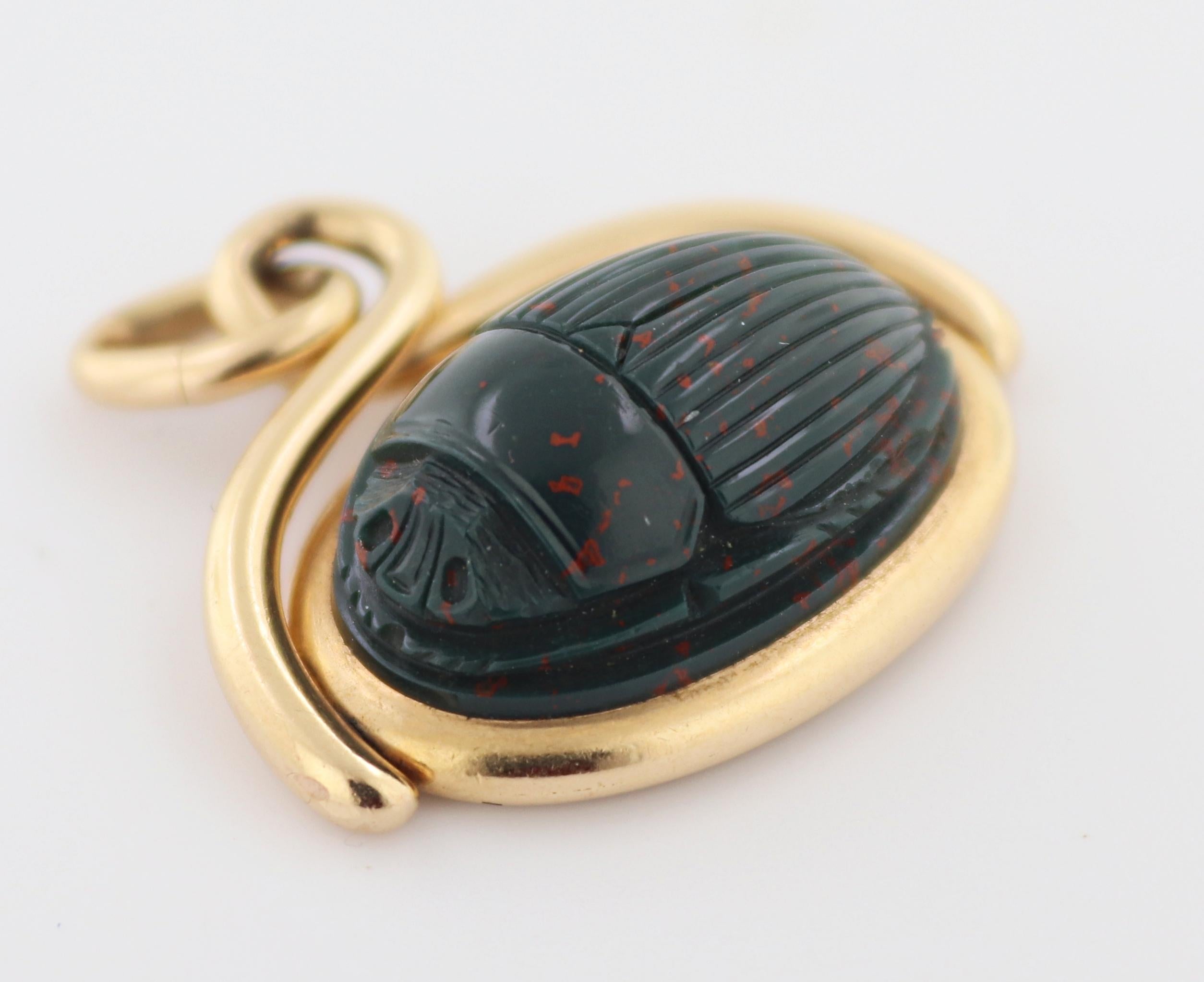Artisan Victorian Bloodstone Scarab, Equestrian Seal Rose Gold Swivel Fob