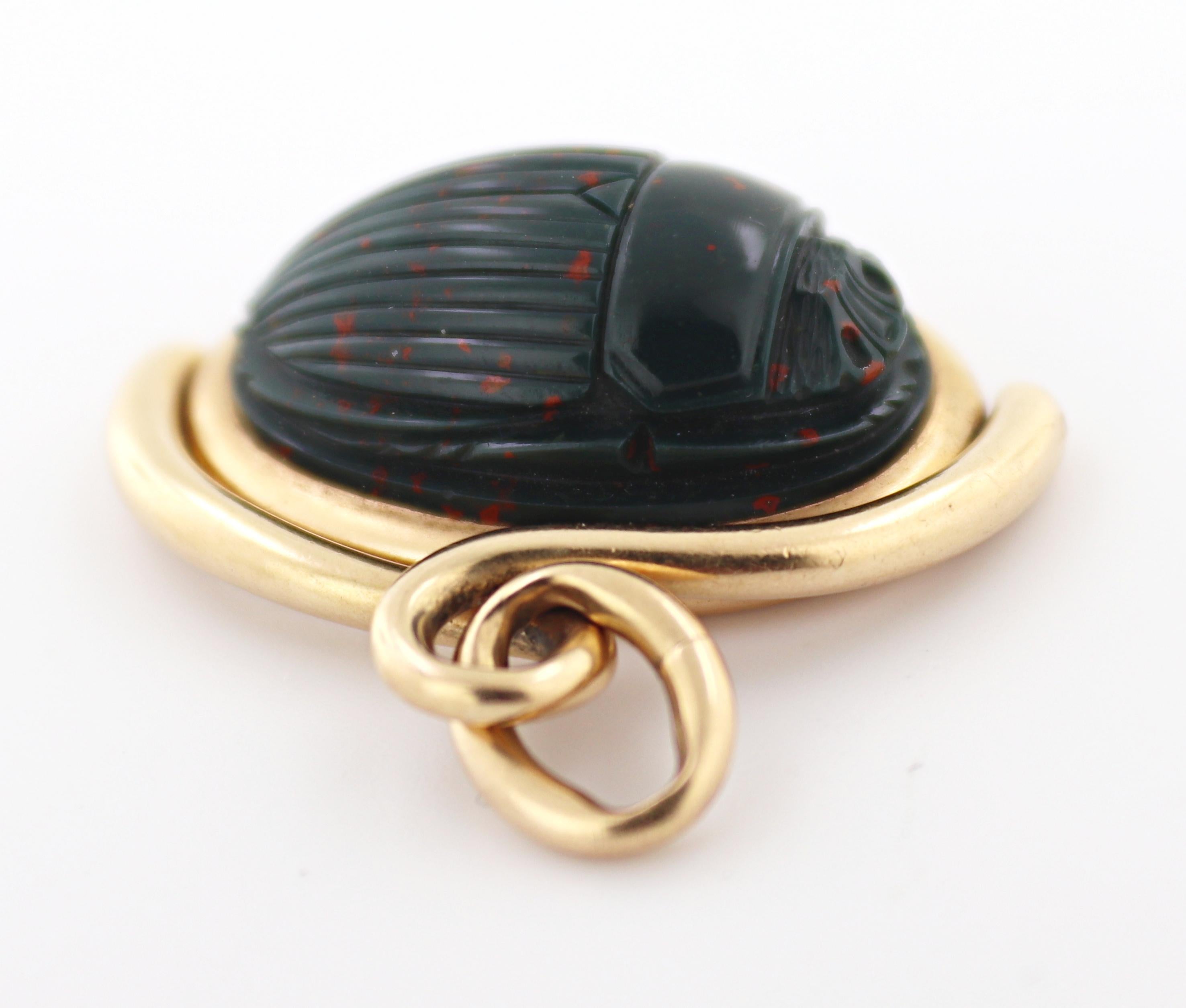 Victorian Bloodstone Scarab, Equestrian Seal Rose Gold Swivel Fob In Good Condition In Pleasant Hill, CA
